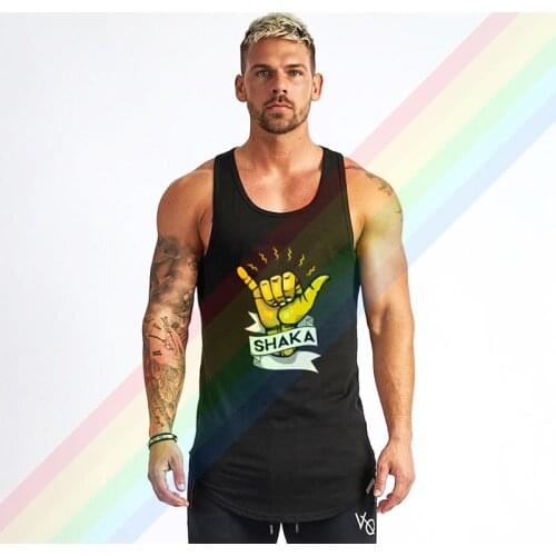 Hot Sale The Golden Surfing Gestures Shaka Comfortable Bodybuilding Tank Tops For Men Summer Gym Clothing Customized Vest Shirts