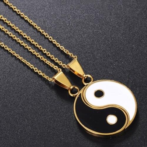 Luoluoyi 1 Pair Tai Chi Paired Pendant Couple Necklaces For Lovers Best Friends Yin Yang Long Gold Chain Necklace