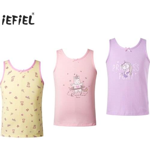 3Pcs Summer Baby Undershirt Kids Girls Tank Top Cute Cartoon Printed Cotton T-shirt Tops Underwear Vest Casual Wear 2-10 Years