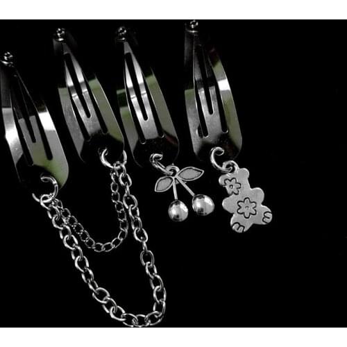 Harajuku Silver Color Metal Chains Cherry Hair Pins for Women Girl Punk Cool Simple Vintage Hair Accessories Fashion Jewelry New