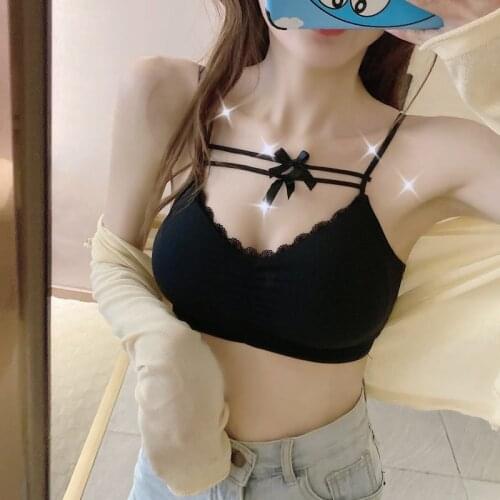 Cute Tube Top Women Summer Halter Strap Crop Top for Sweet Girls Y2k Fashion Lace Trim Kawaii Cami Solid Womens Tops