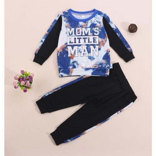 1-6Y Fashion Children Kid Boys Autumn Clothing Sets Letter Tie-Dye Printed Long Sleeve Sweatshirt Tops+Pants Outfits