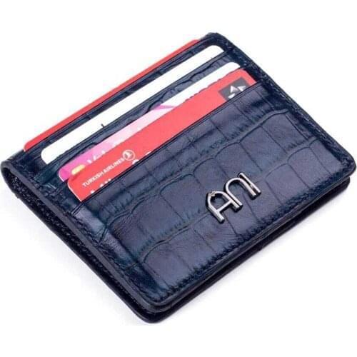 Croc Embossed Leather Mens Card Holder Wallet with Gripper Navy Blue