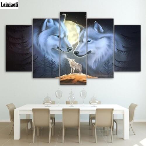 Full Square round 5D DIY Diamond Painting wolf 5 pcs Abstract Moon Night Diamond Embroidery sale Cross Stitch kit,Mosaic decor