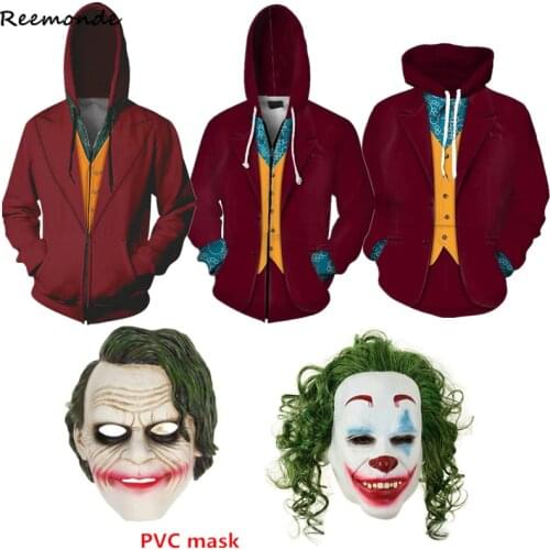 2019 Joker Origin Cosplay Joaquin Phoenix Arthur Fleck Costume New Movie Joker Hoodies Sweatshirts Coat Men Joker Pennywise Mask