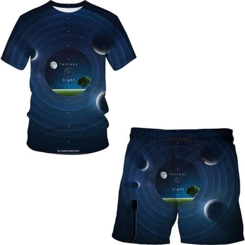 2021 New Summer Hot Sale Space orbit Childrens Short-Sleeved Suit 3D Printing Man / Woman Casual Fashion Shorts + T-Shirt Tops