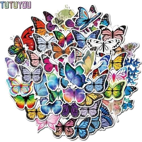 PC1674 50pcs/set Butterfly Stickers Skateboard Snowboard Vintage Vinyl Sticker Graffiti