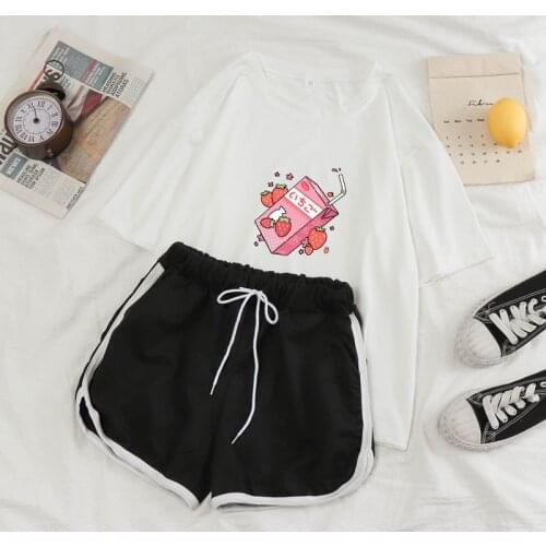Sleepwear Women Cute Plus Size Pajamas for Women Strawberry Milk Carton Sweet Korean Pyjama Pour Femme Shorts Suit Female Tops