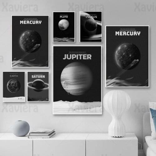 Black White Planet Posters and Prints Earth Mercury Saturn Pluto Venus Neptune Canvas Painting Simple Nordic Home Decor Wall Art
