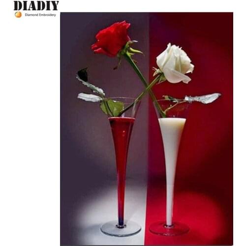 Full Drill round Diamond 5D DIY Diamond Painting"Red white rose"Diamond Embroidery Cross Stitch Rhinestone Mosaic Painting