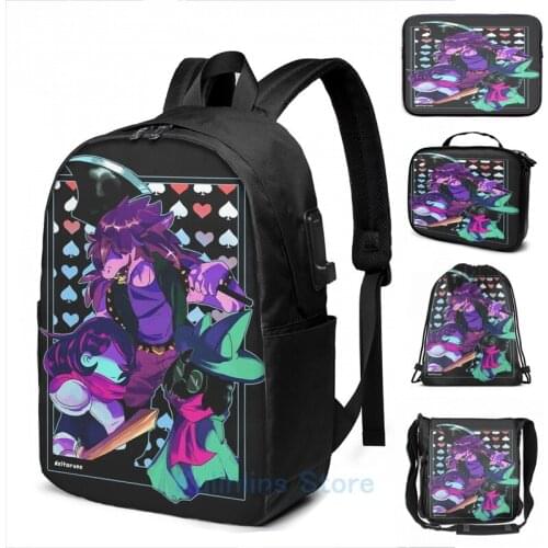 Funny Graphic print Deltarune Heroes of Light USB Charge Backpack men School bags Women bag Travel laptop bag