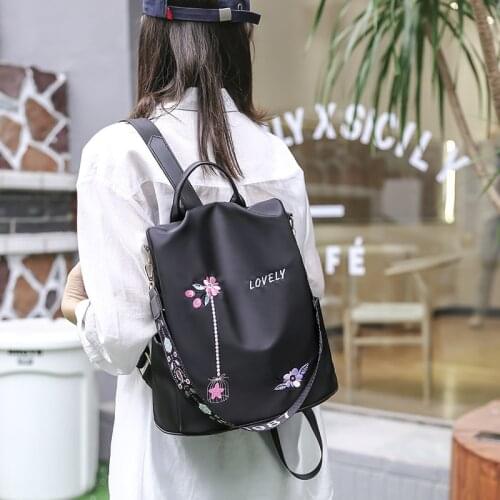 New Simple Oxford Ladies Backpack Fashion and Elegant Floral Embroidery School Bag Waterproof Anti-theft Backpack