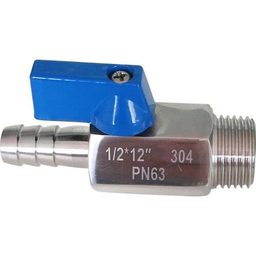1/8" 1/4" 3/8" 1/2" BSP Male 7 8 9 10 11 12mm Hose Barb Mini Sanitary Ball Valve Homebrew SUS 304 Stainless Steel Blue Hanlde