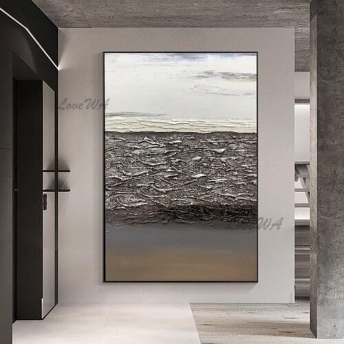 Heavy Texture Knife Black And White Thick Acrylic Oil Painting Pure Handmade Wall Decorative Picture For Hotel Hall Decor