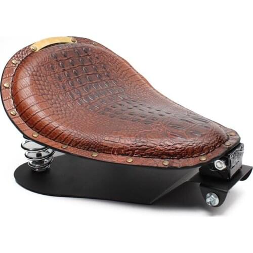 Universal for Custom Chopper Bobber Honda Motorcycle Retro Crocodile PU Leather Solo Rivet Seat+3" Spring Bracket Mounting Base