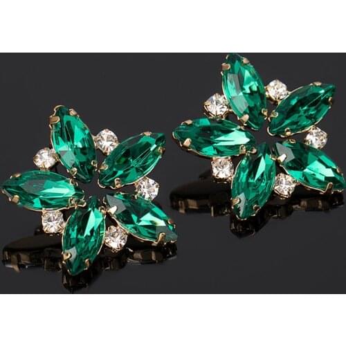 Vintage Antique Golden Transparent Rhinestone crystal flower Earrings For Women Bijoux Brincos Womens Christmas Gift E076