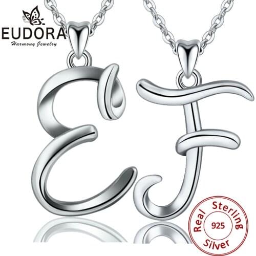 EUDORA 100% 925 Sterling Silver E & F Letter Name Pendant Necklace For Women Man Fashion Personalized Silver Jewelry Gift CYD109