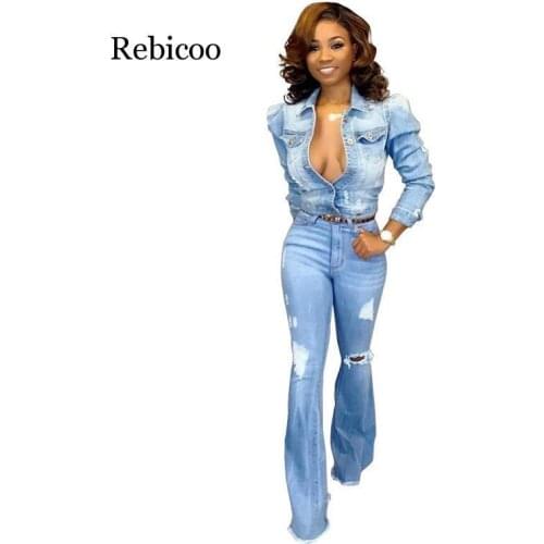 Light blue denim jackets for women turn down collar long sleeve casual coats fashion hot sale tops