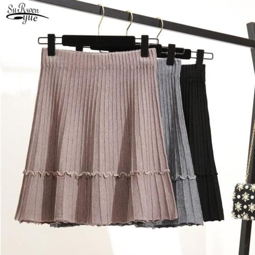 Jupe Femme Autumn and Winter Women Skirt 2020 New Style High Waist Slimming A Line Bubble Skirt Knitted Short Skirt Falda 10371