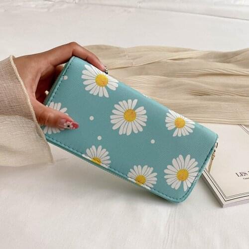 Women Daisy Solid Color Wallets Female Long Fashion Zipper Coin Purses Ladies Multifunction Card Holder Clutch Phone Bag