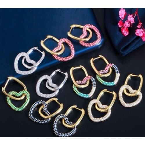 Zlxgirl Hot Quality Colorful CZ Zirconia Gold Color Love Heart Shape Hoop Earrings of women gifts Womens Aesthetic Boho ears