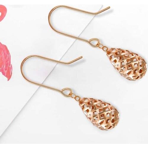 Pure AU750 18K Rose Gold Earrings Women Hollow Water drop Dangle Earrings P6261