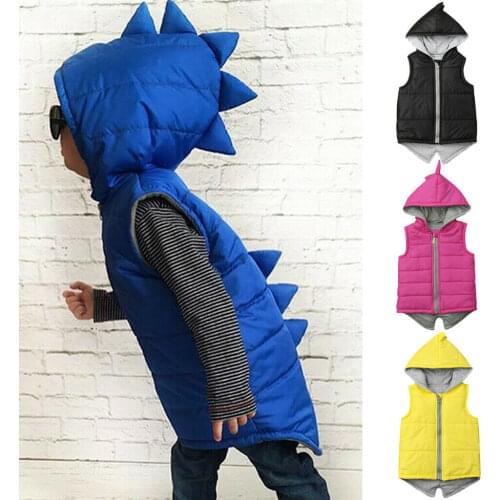 Kids Toddler Baby Girl Boy Dinosaur Vest Hoodie Sleeveless Waistcoat Warm Jacket Outwear with Zipper