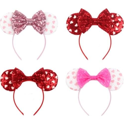10pcs/Lot 2021 New Cute Mouse Ears Hairbands Glitter Sequins Bows Hair Hoop Girls Children Festival Party DIY Hair Accessories