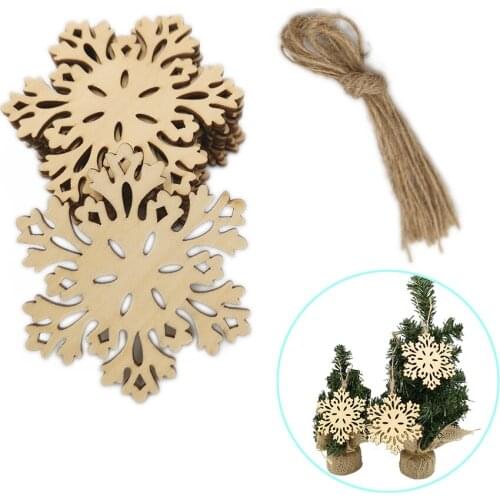 10pcs Unfinished Wooden Snowflakes Ornaments Natural Wood Slices Hanging Ornaments for DIY Crafts Xmas Home Decoration