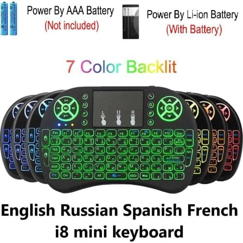 2.4G I8 Mini Keyboard Wireless Keyboard Backlit Wireless Mouse English Russian Spanish French Remote Control for Android TV BOX