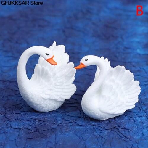 2PCS/Set Swan Sets Lovers Bird Animal Model Figurine Home Ornament Decor Miniature Craft Garden Fairy Decoration DIY Accessories