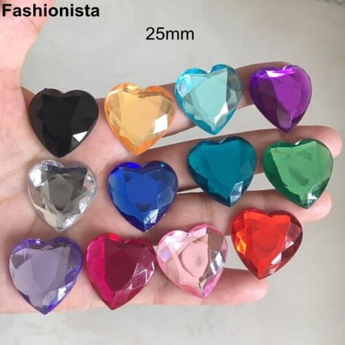 50 pcs - Heart Cabochon Beads 25mm Flatback Acrylic Cabochon For Scrapbook Decoration,Faceted Plastic Bead,Red Green Pink... -I