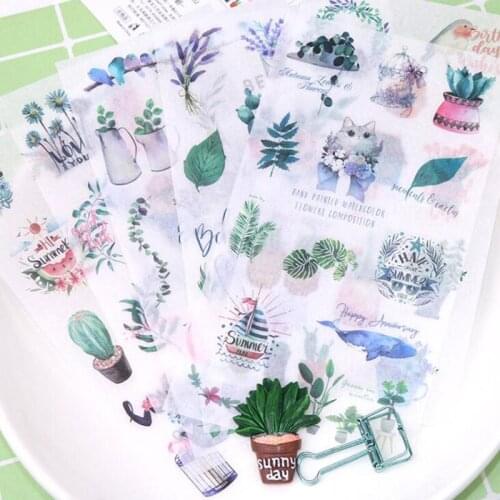 6 pcs/ Pack Nordic Small Fresh Tropical Animal Plant Sticker DIY Decoration Diary Scrapbook Label Children Stationery Gift