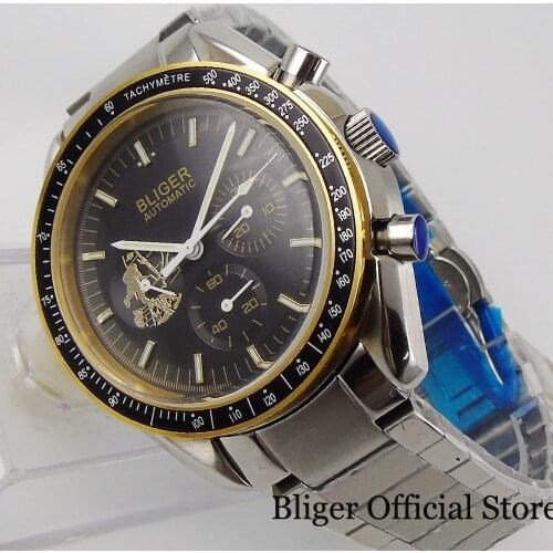 BLIGER Causal Mechanical Men Watch Stainless Steel Bracelet Sub Dial Pusher Button