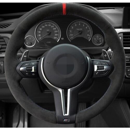 Car Steering Wheel Cover Black Genuine Leather Suede For BMW M3 M4 2014-2016 F33 428i 2015 F30 320d 328i 330i 2016
