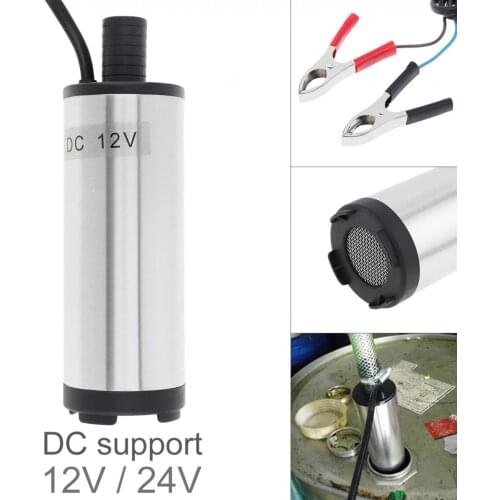 DC 12V /24V 51MM Silver Portable Aluminium Alloy Car Electric Submersible Pump Fuel Water Oil Barrel Pump with 2 Alligator Clips