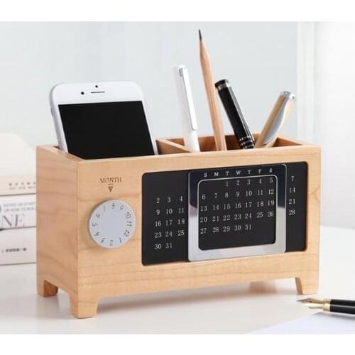Wood storage box calendar pen storage cabinet desktop storage box finishing storage box