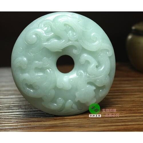 Dragon and phoenix Natural A Jade Emerald hollow hand-carved emerald pendant necklace for men women