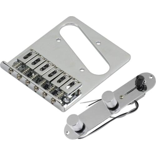 FLEOR Set of Chrome Guitar Bridge 6 Saddles & Loaded Control Plate for TL Guitar Parts