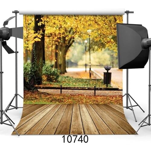 Fallen Leaves Photography Backdrops Wooden Floor Big Tree Street Backgrounds for Photo Studio for Theater Vinyl Cloth 3D Custom