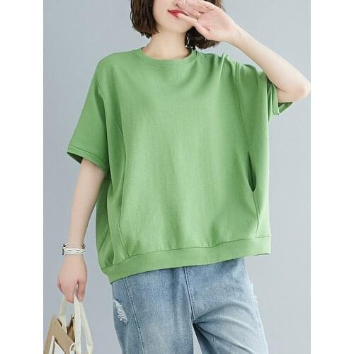 Summer Women Large Size Solid Color Harajuku T-shirts Female Fashion Korean Style Oversize Tops Office Casual Loose Pullover