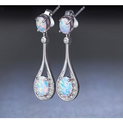Classic White Opal Long Tassel Drop Earring Fashion Silver Color Water Dangle Earring for Women Best Gift Statement Jewelry
