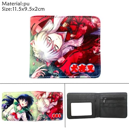 Anime Inuyasha PU Wallet Teenager Coin Pocket Student Bifold Leather Photo Card Holder Casual Boys Girls Cartoon Purses