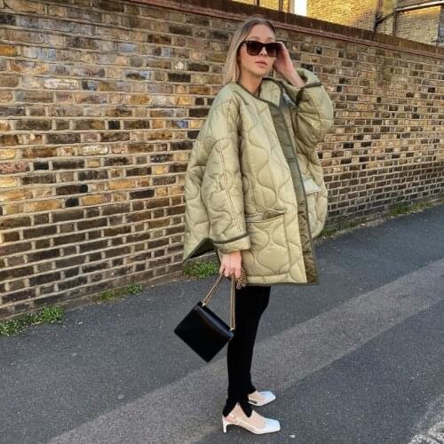 2021 Autumn Winter Womens Loose Jackets Thin Parka Oversize Coats Round Neck Outwear Female Coat Long Sleeve Cotton Clothing