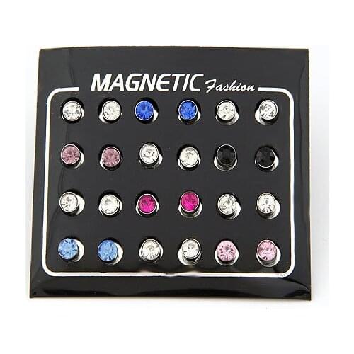 LEMOER 4/5/6mm Noble and Elegant Czech Stone Crystal Magic Magnet Stud Earrings Wholesale 12pairs/lot