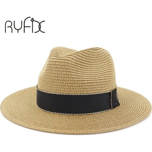 Summer new style mens black wide - brimmed ribbon casual straw hat fashion popular brim straw hat HA127