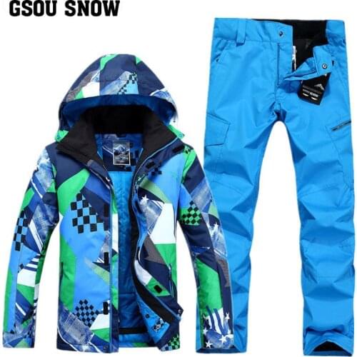 GSOU SNOW New Male Ski Suit Single Board Outdoor Sports Windproof Warm Breathable Waterproof Jacket Ski Pants For Men Size S-XL