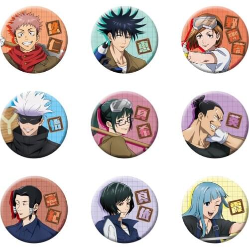 Jujutsu Kaisen Anime Gojo Satoru Yuji Itadori Fushiguro Megumi Kugisaki Nobara Maki Zenin Miwa Kasumi Metal Badge Brooch Pins