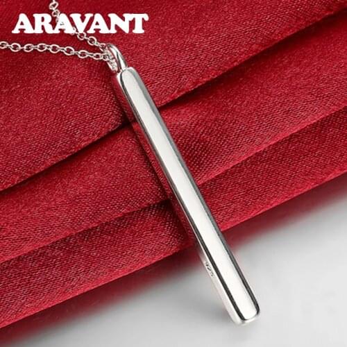 Fashion 925 Silver Simple Square Column&Straight Bar Long Men Pendants Necklaces Chains Jewelry
