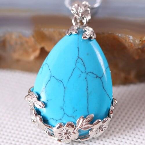 New Free Shipping Fashion Jewelry Natural Stone 27x36MM Water Drop Bead Blue Howlite Pendant 1Pcs with Chain 18inches K326
